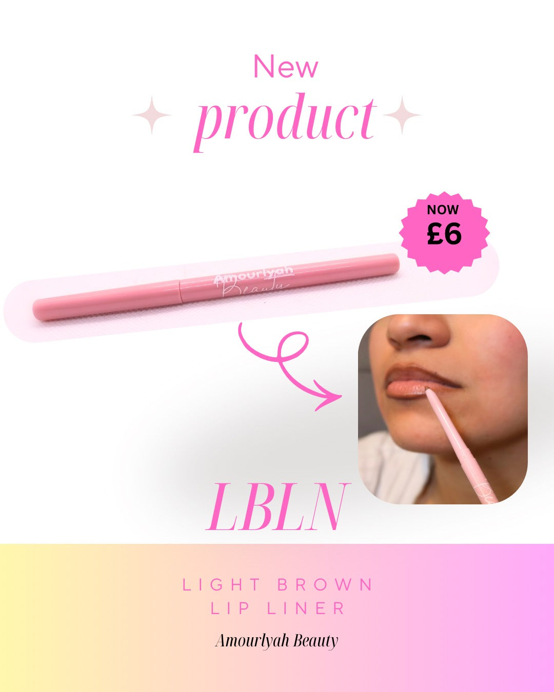 Caramel nude lip liner pencil for defining and overlining lips, matches nude gloss and lipstick.