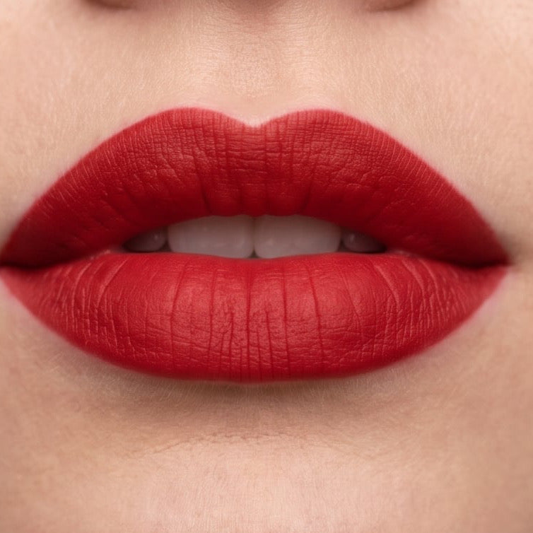 Close-up of red lipstick on lips