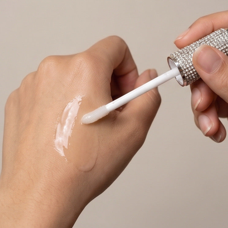 clear lip gloss on hand to see how it looks like